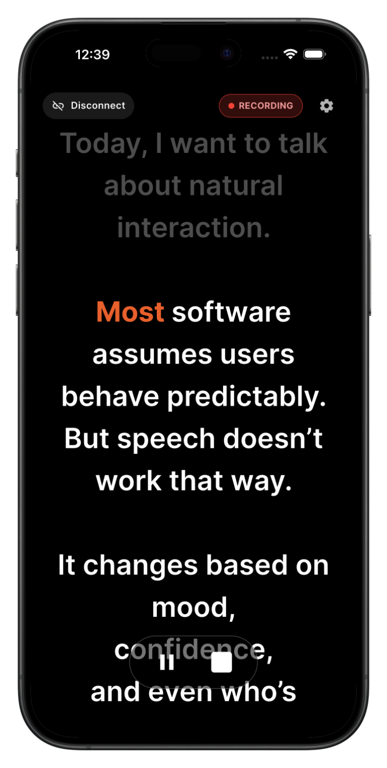Voice Sync AI full-screen prompt display following the host
